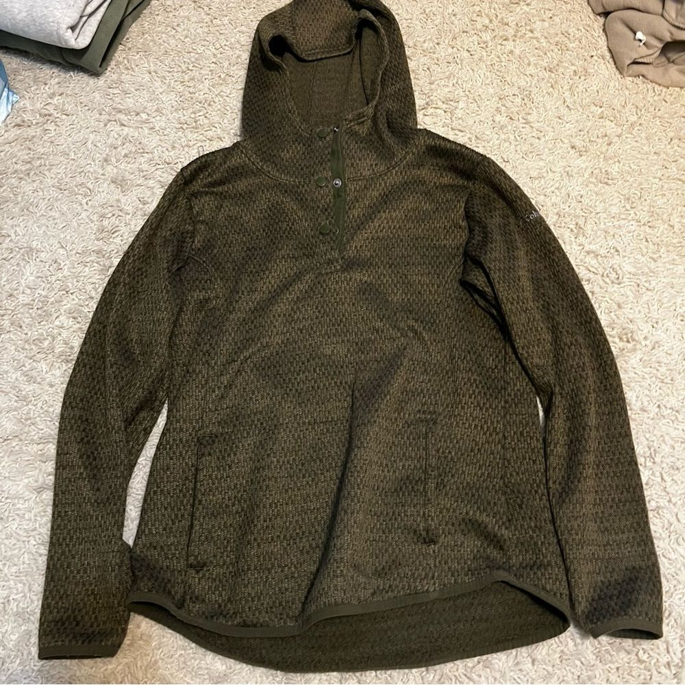 Columbia Women's 1/4 Snap Pullover Hoodie Green Lightweight Size Large